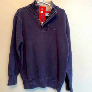 Blue 1/4 zip pullover sweater